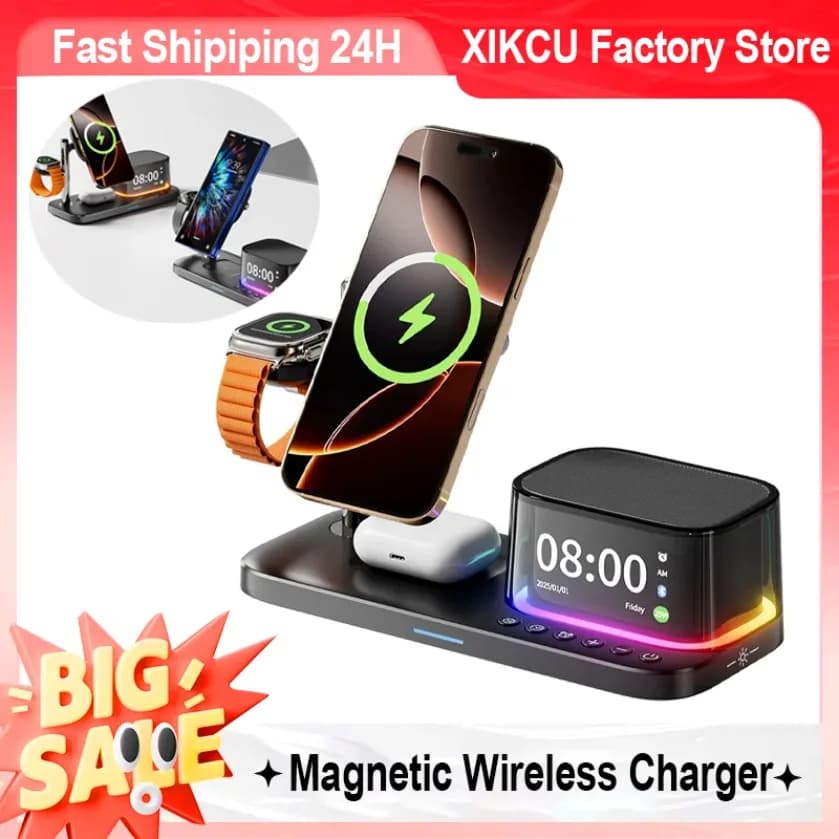 25W qi2.2 Caricatore wireless magnetico Supporto Sveglia Luce RGB per iPhone 17 ~ 12 Pro Max iWatch 11-2 Airpods Pro 3 Ricarica rapida