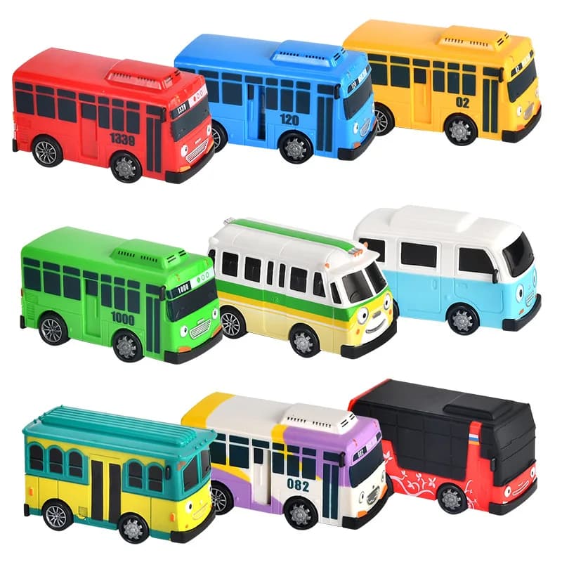 CartoonBus Giocattolo per bambini Mini Tirare indietro Auto Modello anime Bus Giocattolo Puzzle per bambini
