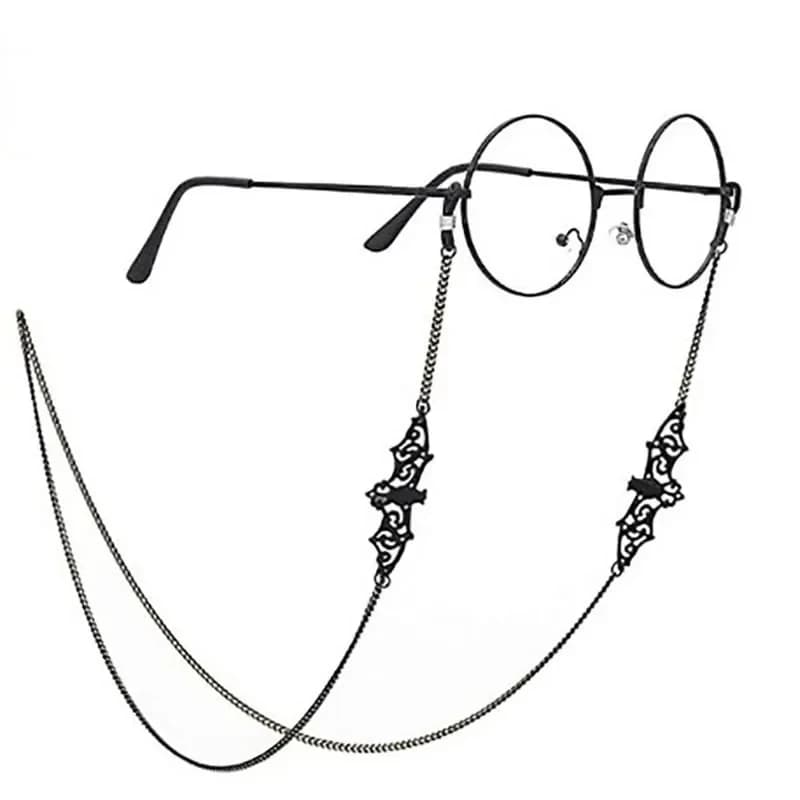 1pc catena per occhiali da pipistrello occhiali da sole gotici collana per occhiali pipistrello nero supporto per cinturino cordini accessori per feste