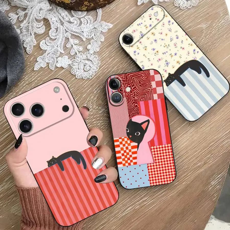 Phone Case for Apple iPhone 17 Pro Max 16 XR XS MAX 12 11 14 13 15 Pro 7 8 Air 17e Funda Phone Cover Artistic Black Cat