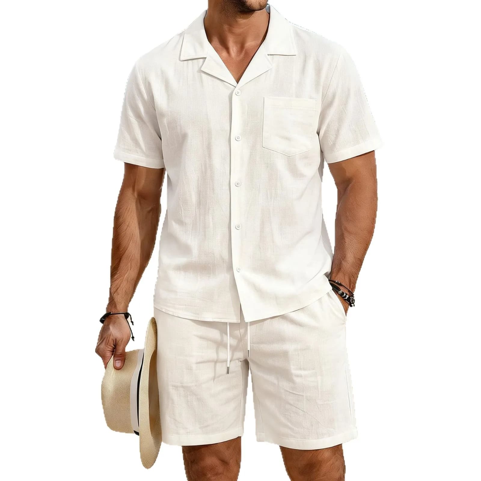 Completo Casual da Uomo Americano con Maniche Lunghe Larghe e Traspiranti e Pantaloncini Corti, Abbigliamento Sportivo per Ciclismo all'Aperto in Spiaggia