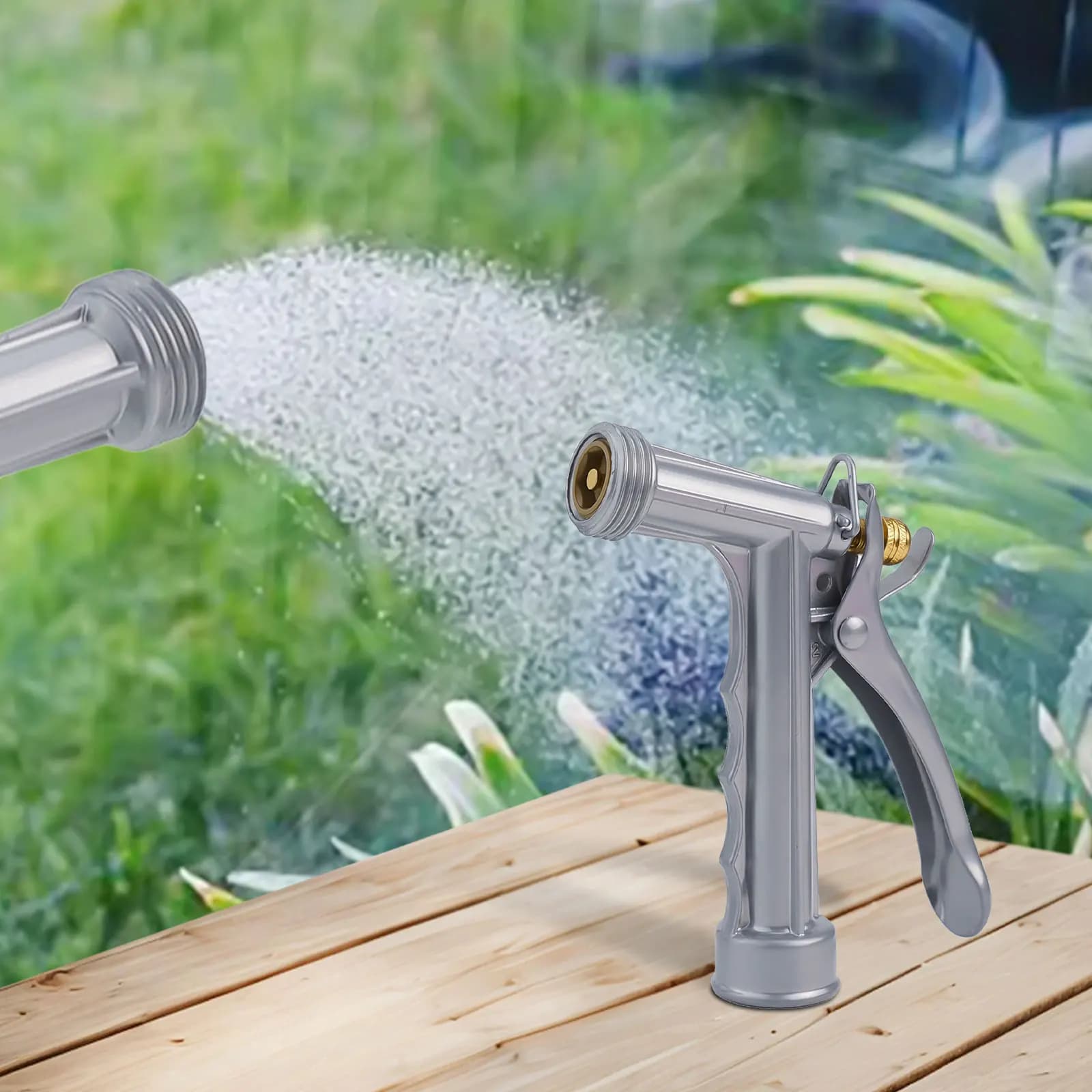 Adjustable high pressure garden pipe nozzle with gun handle for cleaning and irrigation of tools and accessories