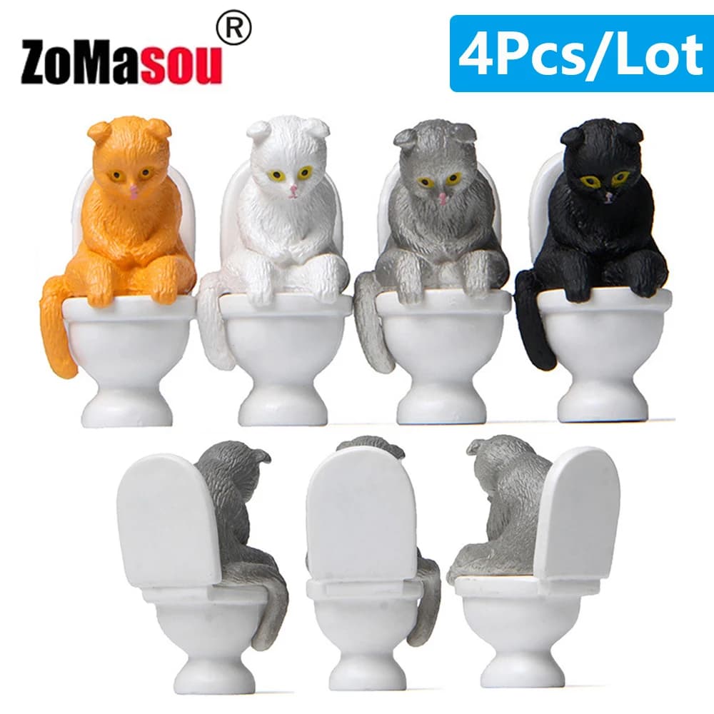 Funny Cat Sit on Toilet Ornament figurine artigianali in miniatura giocattoli paesaggistici per bambini Gift Desk Car Home Garden Decoration