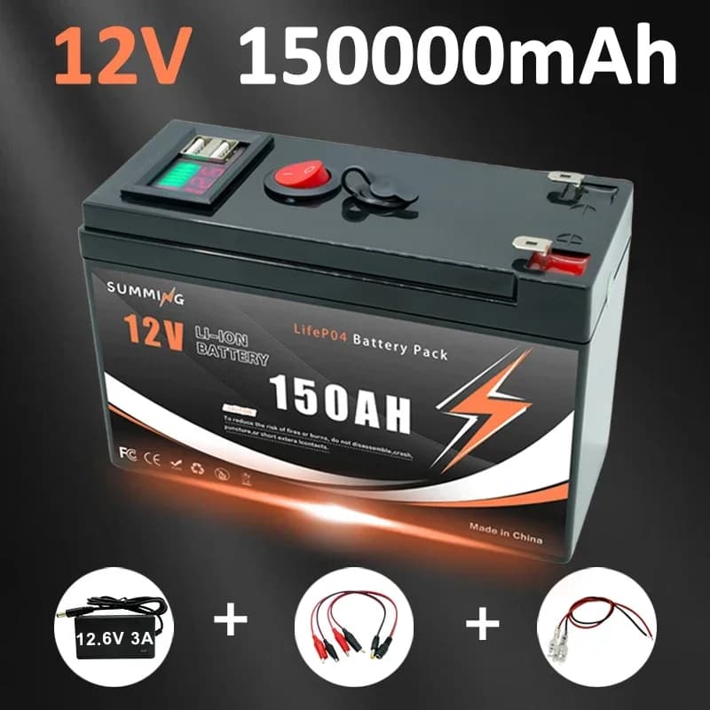 Batteria al litio a ciclo profondo LiFePO4 12V 150Ah4000 per UPS, Fish Finder per kayak, pannello solare, giocattoli per ruote motrici, scooter, radio