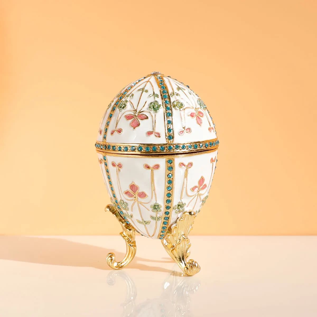 Scatola per gioielli smaltata stile uovo Faberge da 1 pezzo, regalo unico incernierato per la decorazione domestica