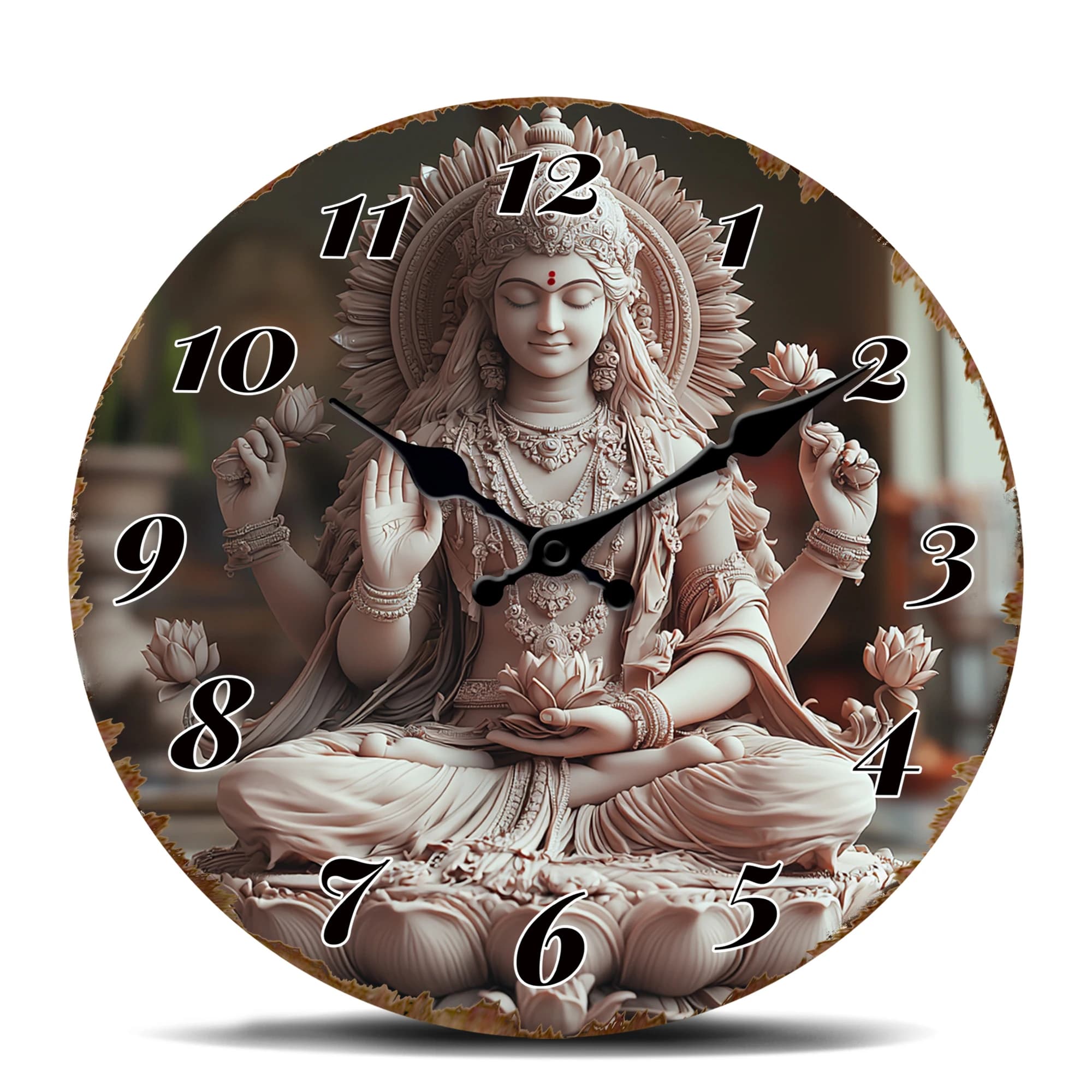 Orologio da Parete con Statua di Dea Meditante - Elegante Decorazione per Studio Yoga, Soggiorno o Camera da Letto