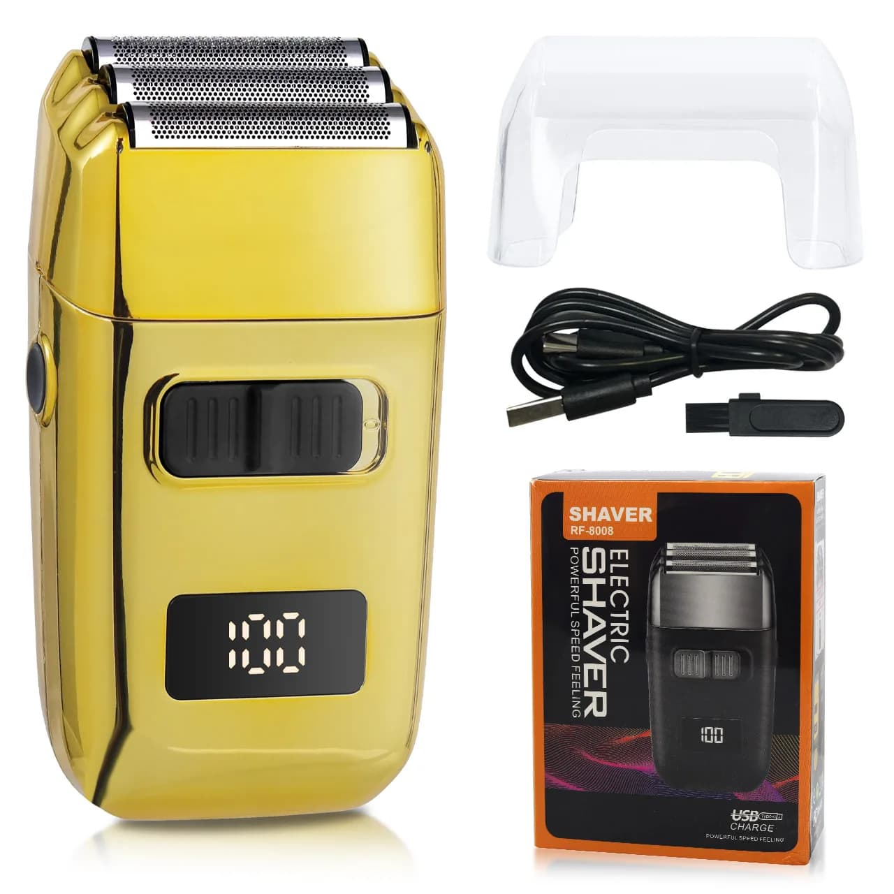 Rasoio Elettrico Ricaricabile per Uomo, Uso Domestico, Rasoio a 3 Lame con Display LCD, Regolabarba e Strumento per la Rasatura della Testa con Griglia Sbiancante