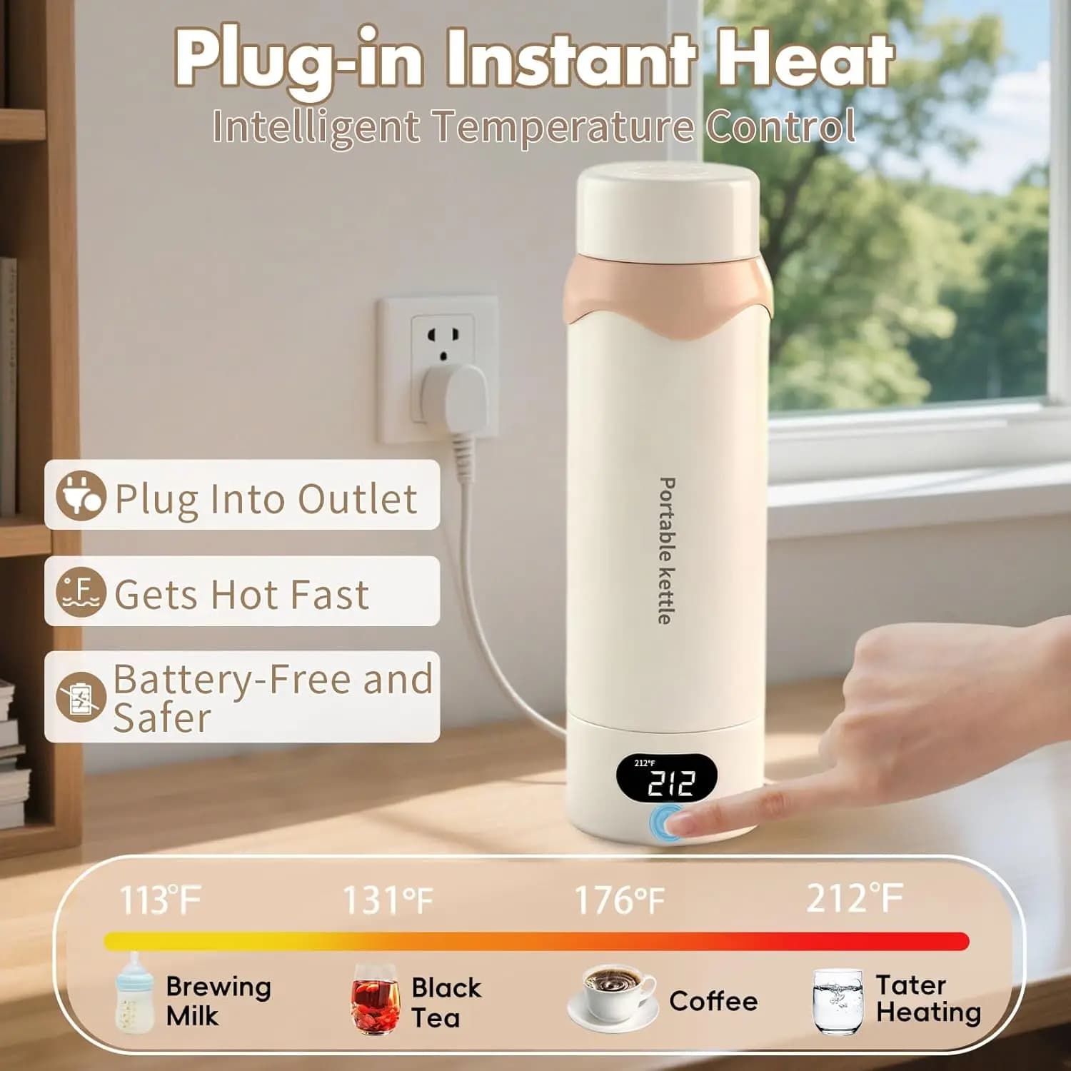 Bollitore elettrico isolato per auto, bollitore portatile con interno in acciaio inossidabile 304 per hotel, ufficio, dormitorio - 4 livelli di regolazione