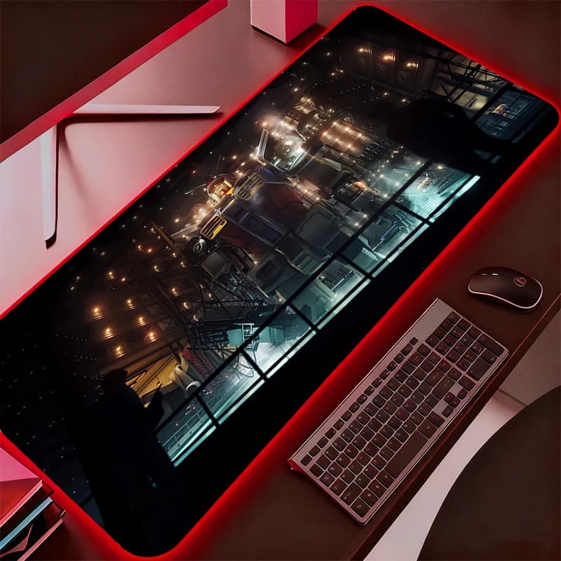 Tappetino per mouse con retroilluminazione RGB Mobile Suit Gundam, accessori da gioco, tappetino per tastiera PC, tappetino da scrivania per gamer, tappetino LED per mouse