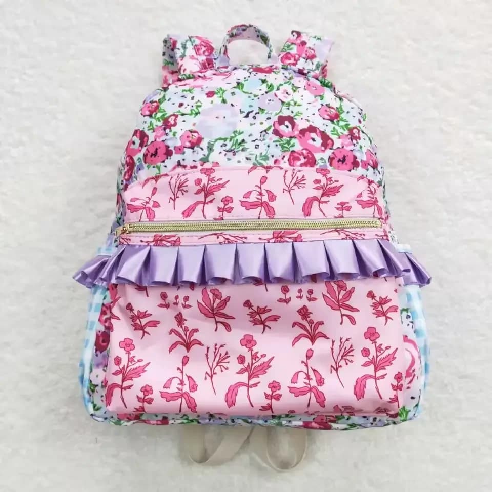Carino nuovo arrivo bambini plaid fiore stampa zaino ragazzo e ragazze cerniera zaino impermeabile borse per libri scolastici con volant per bambini