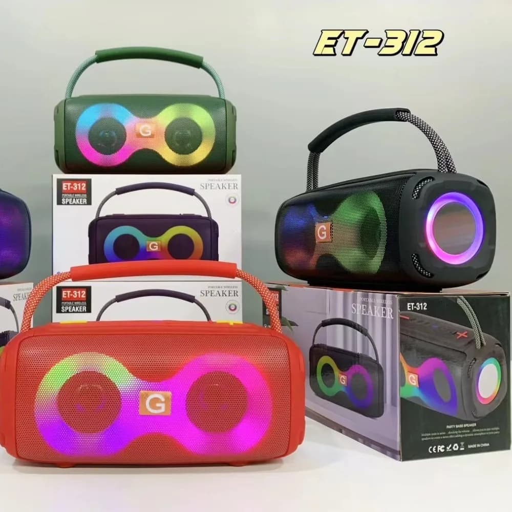 ET-312 Bluetooth Speaker Portable Handle Subwoofer with RGB Ambient Lights Loud Volume for Home Theater & Outdoor Activities