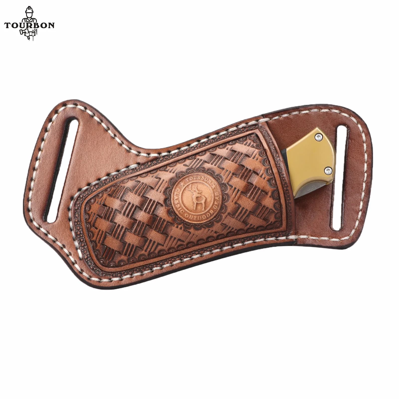 Tourbon Fodero per coltello in pelle Tasca EDC per coltello pieghevole Mini custodia per attrezzi Custodia EDC multiutensile con passante per cintura (senza coltelli)