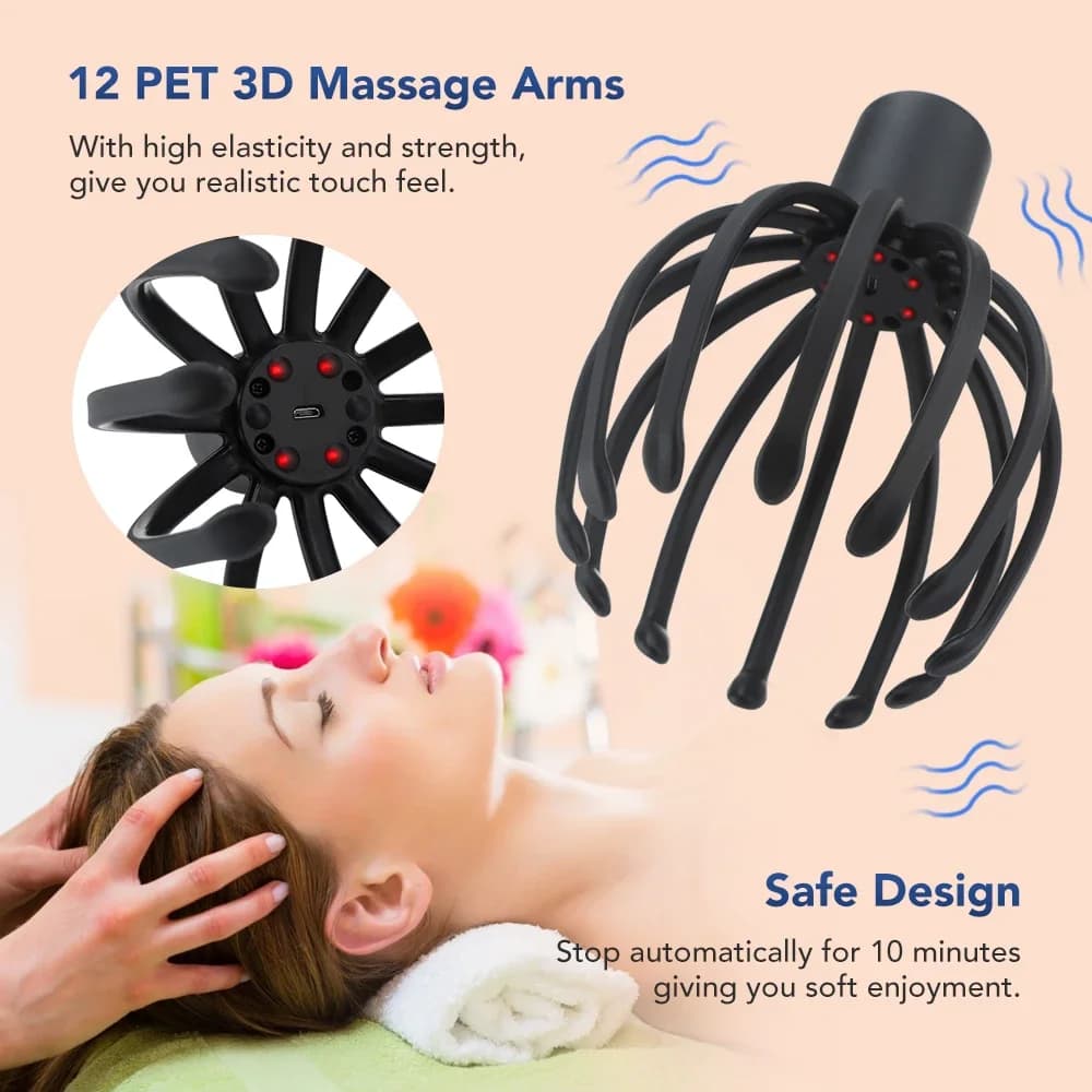 Massaggiatore elettrico per cuoio capelluto con artiglio di polpo Massaggio per la testa a 3 livelli a mani libere LED Luce rossa 3D Wirelss Scratcher per la testa Massaggio Assistenza sanitaria