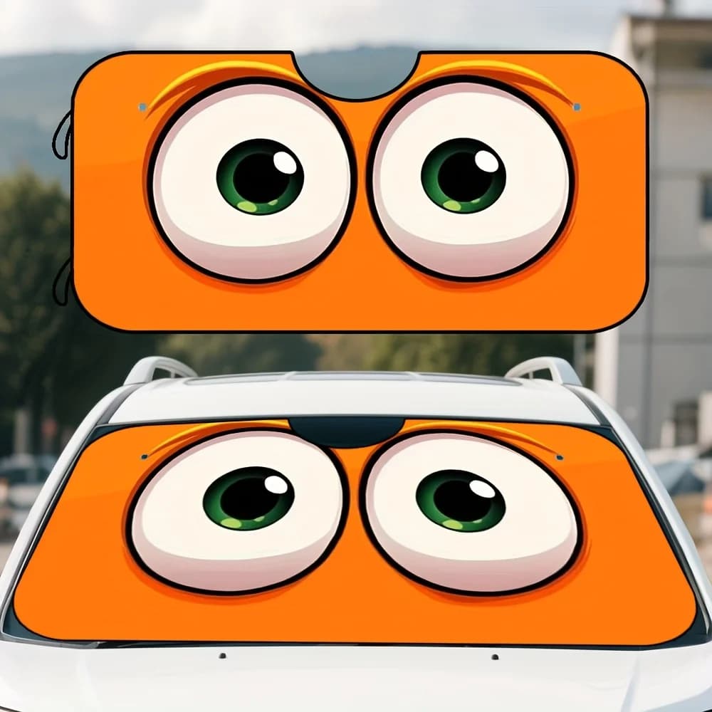 1pc Divertente Mostro Arancione Cartoon Parabrezza Parasole - Visiera parasole pieghevole in poliestere per parabrezza anteriore, mantiene l'interno del veicolo