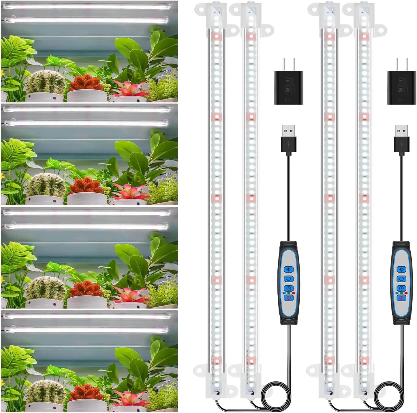 Strisce LED per Coltivazione a Spettro Completo 6000K con Timer e 5 Livelli di Luminosità, Confezione da 2