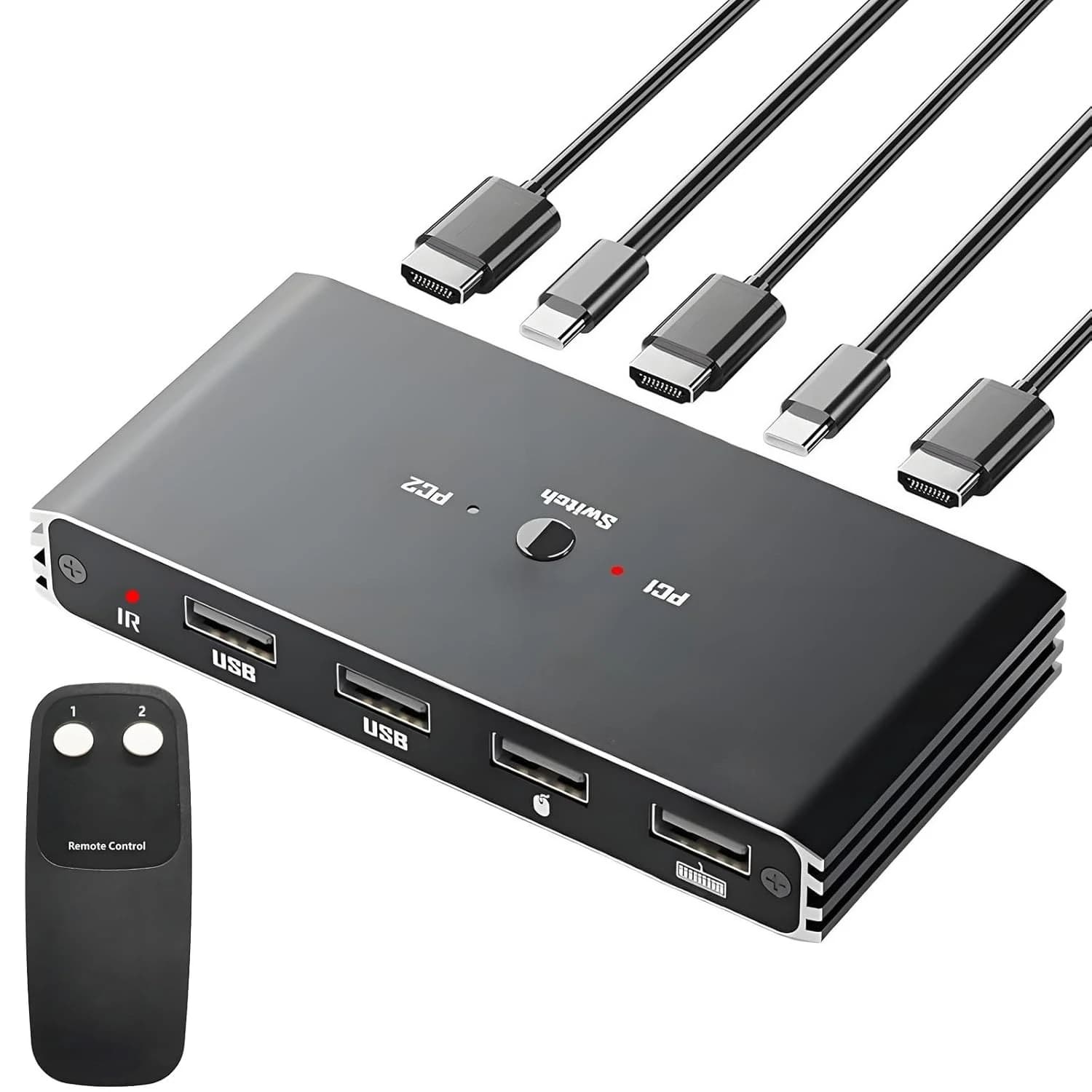 2 Port HDMI KVM Switch 2 in 1 Out 4K 60Hz KVM Switches for 2 Computers Share1 Monitor with Remote Support Mouse Keyboard Printer