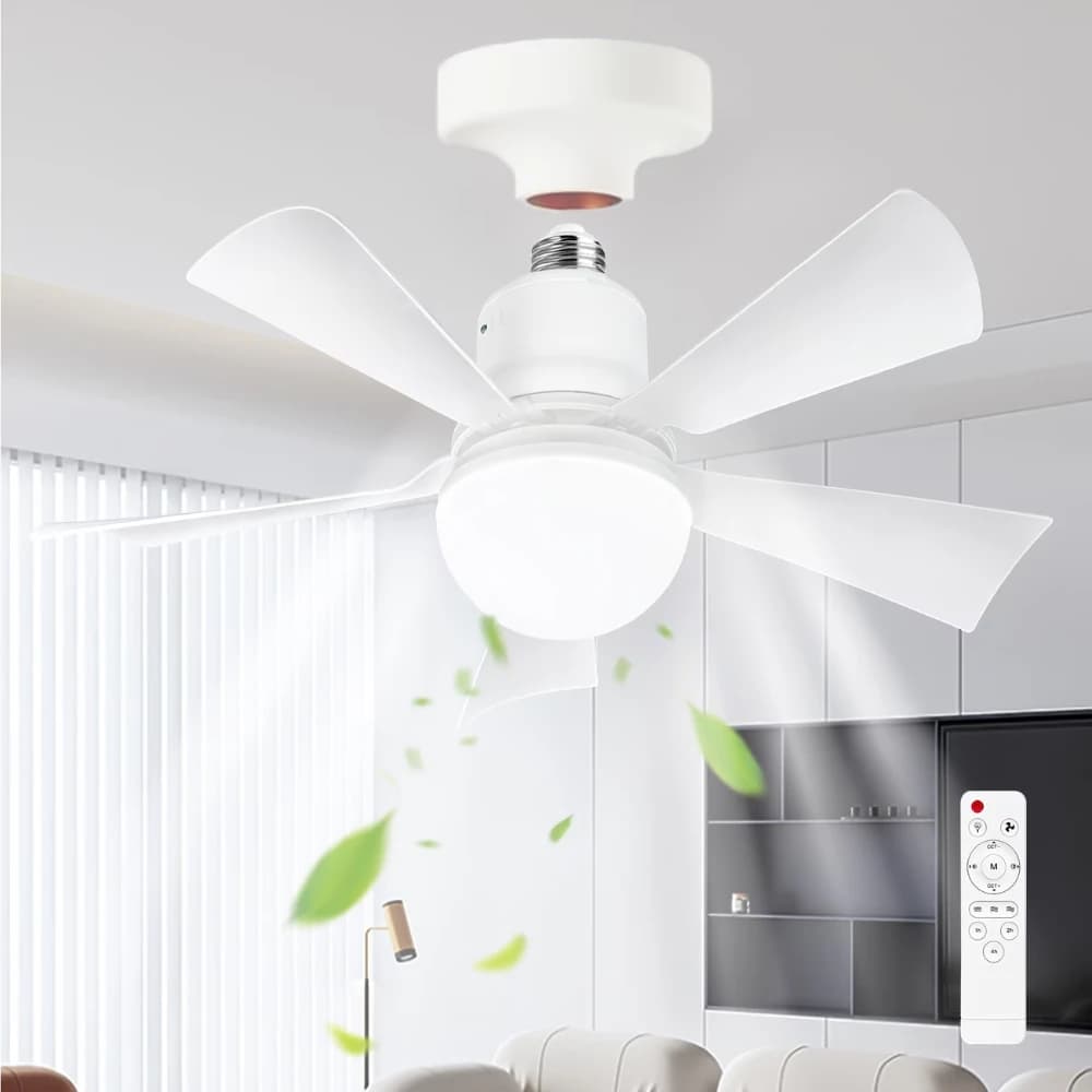 Ventilatore da soffitto a LED E27 con telecomando, 3 colori dimmerabili, adatto per soggiorno, camera da letto, cucina, studio, uso domestico