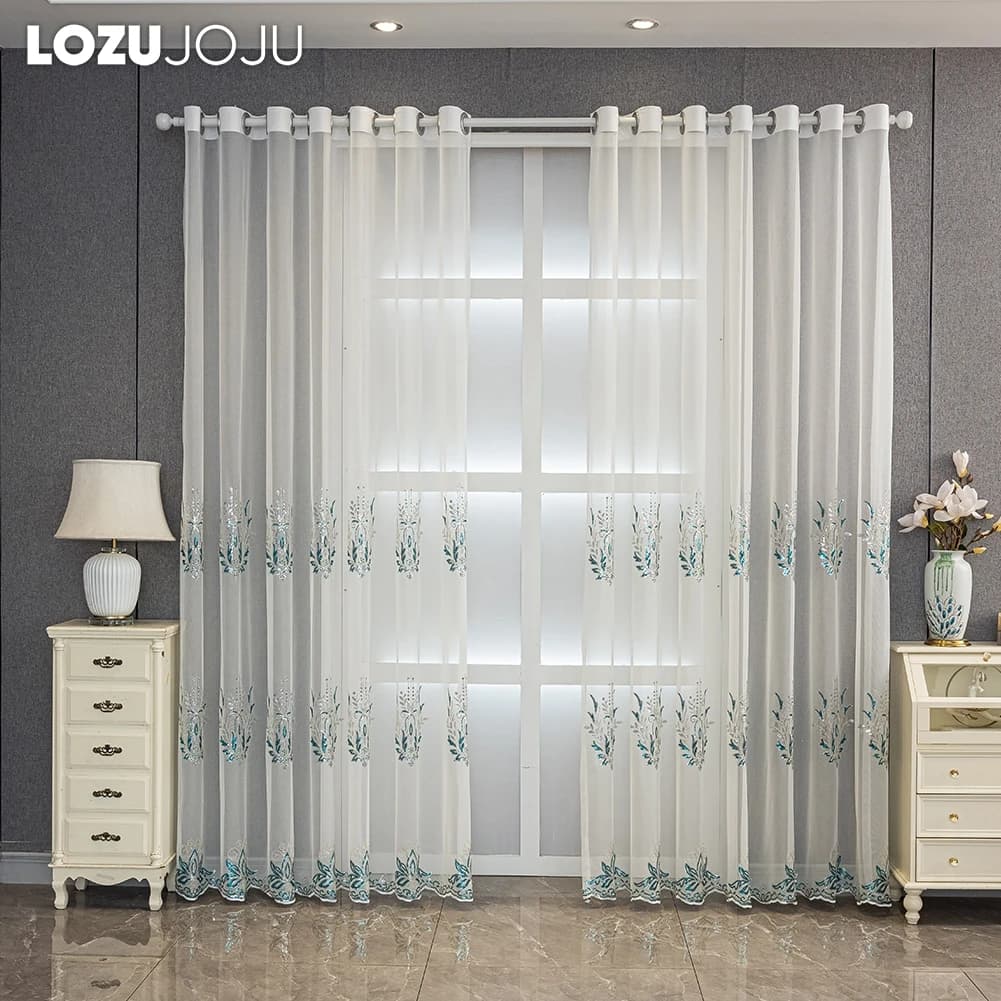 LOZUJOJU stile europeo Wafer fiore ricamato tenda floreale Voile tessuto trasparente finestra pronta decorazione Tulle 1 pz