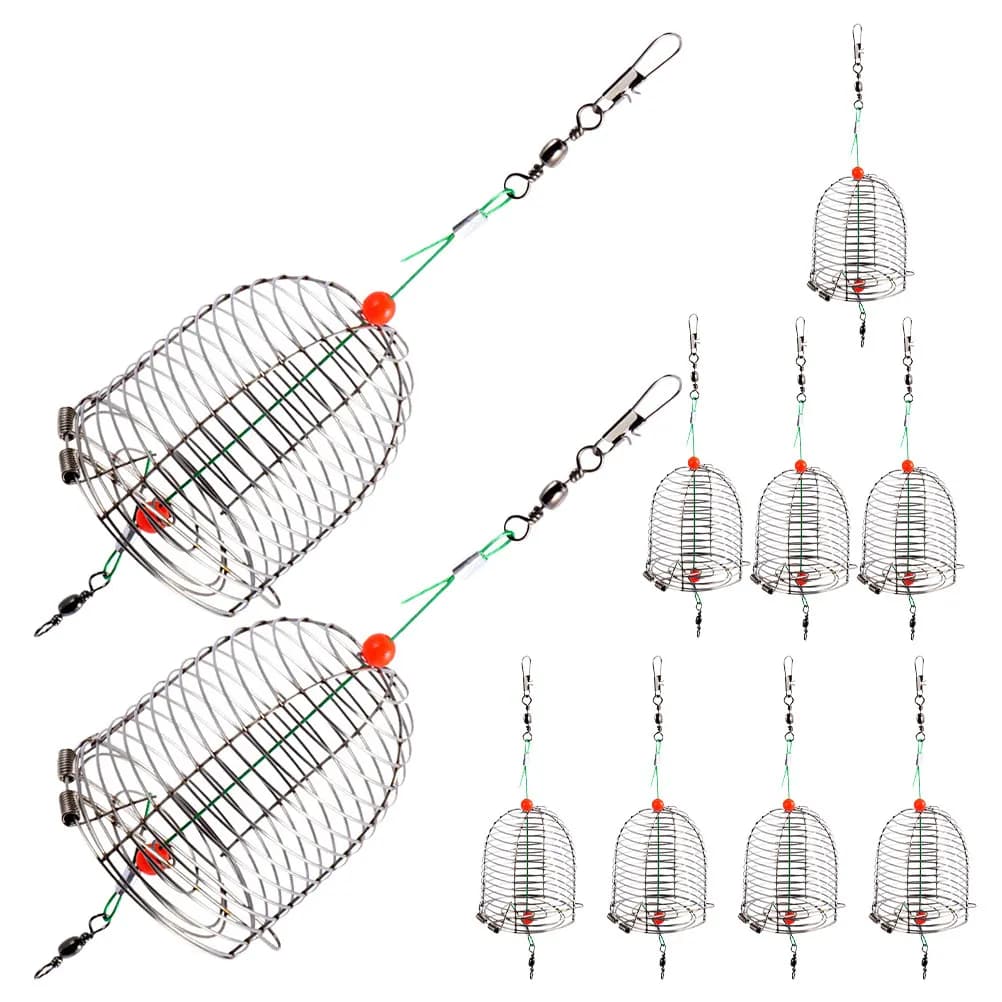 10 Pezzi Gabbie Professionali per Esche da Pesca in Acciaio Inossidabile, Leggere e Robuste, Dispositivo Lanciatore di Esche per Reti da Aragoste, Gabbie per Gamberetti, Carpe
