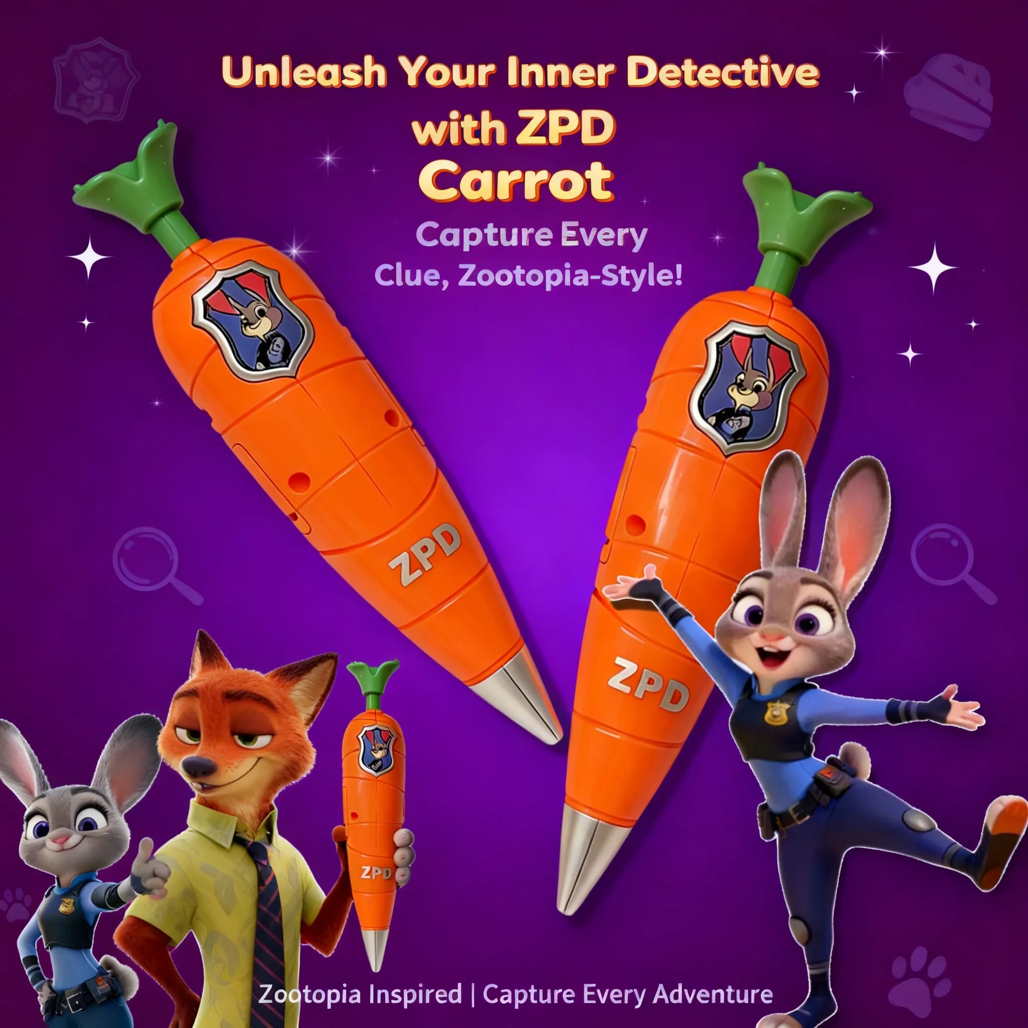 Penna Registratore Vocale Mini Zootopia 2 Judy Nick a Forma di Carota, 60s, 2 in 1, Penna Gel e Registratore, Giocattolo per Scrivere, Regalo di Cancelleria per Bambini