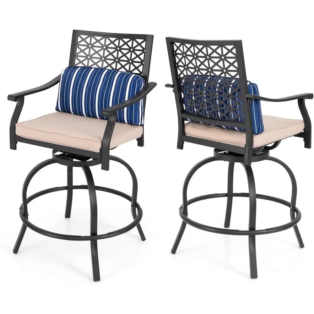 Set of 2 Bar Stools Girevoli Height 24.5 with Poggiapiedi, Bearings and Lombare Support, Metal chairs for Patio, Garden, Pool