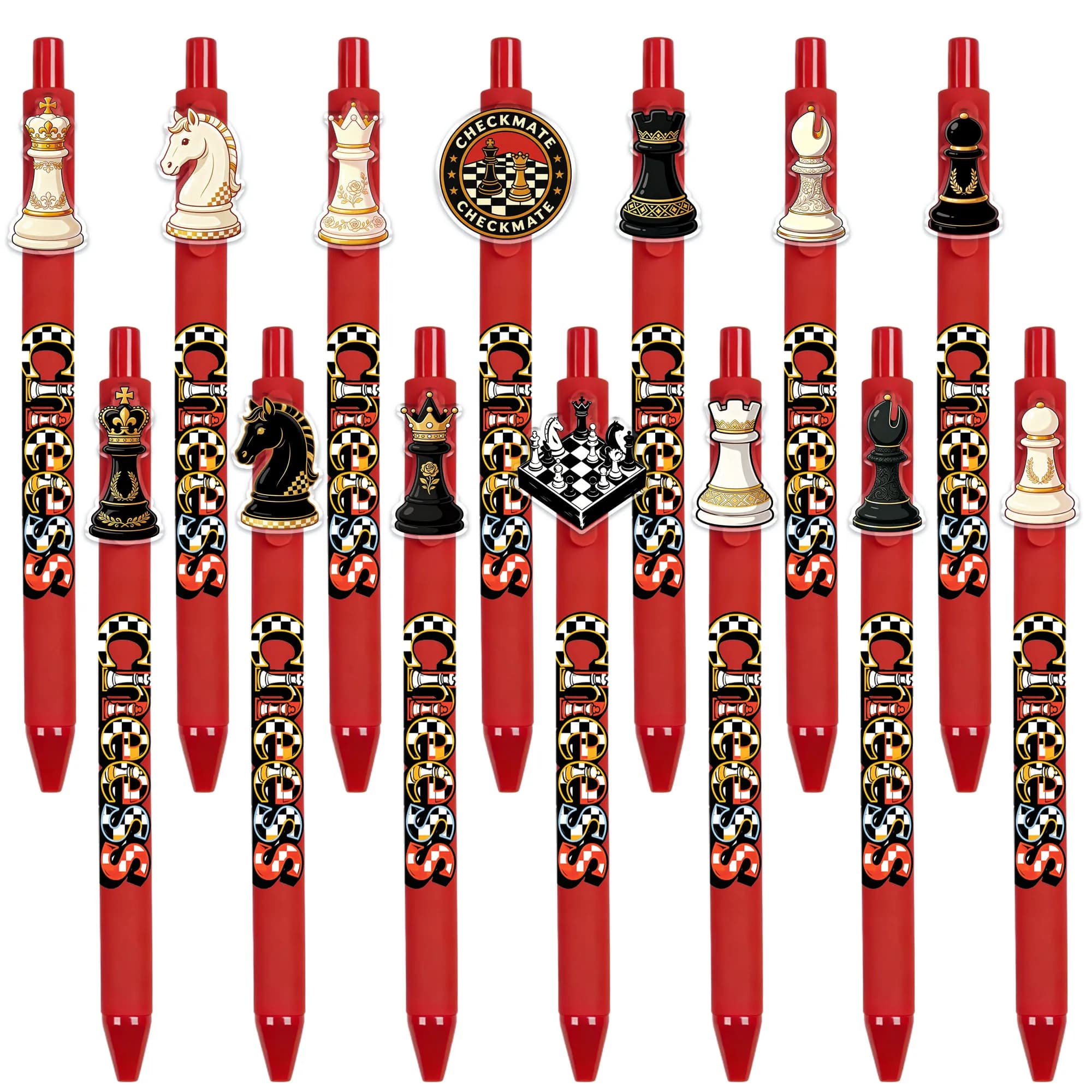 14pcs Chess Theme Press Ballpoint Pen Creative Game Chess Pen Writing Smooth Black Ink Student Writing Gift Pen