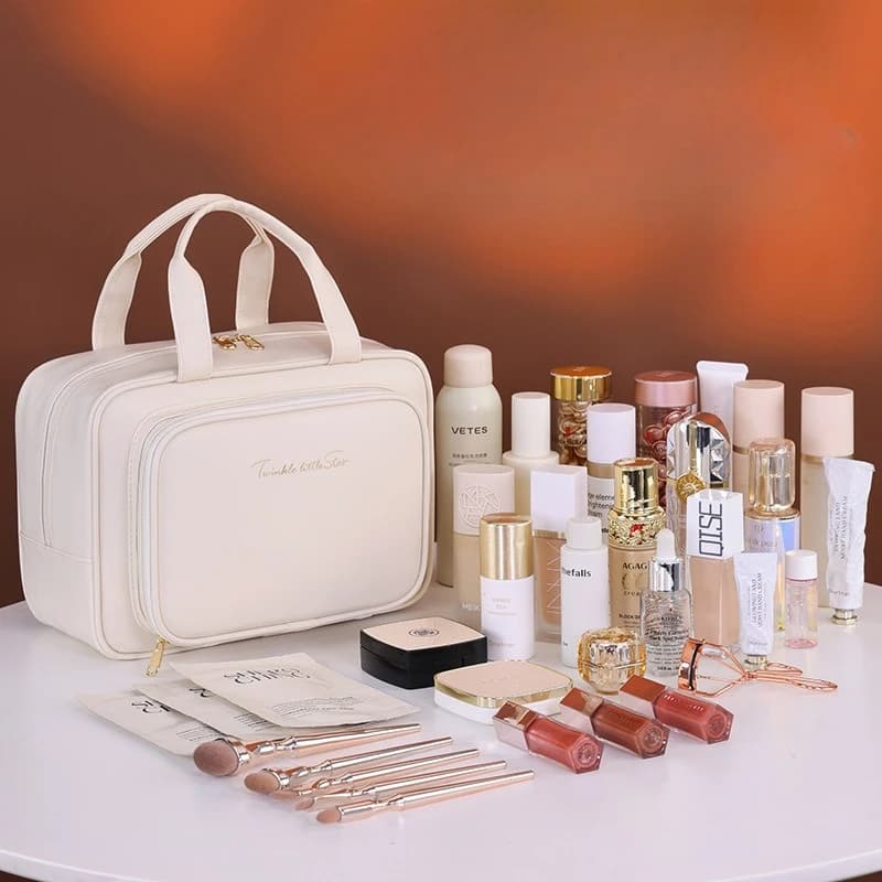 New Women's Multi Layer Storage Bag Solid Color Large Capacity Portable Cosmetics Bag Travel Waterproof Cosmetics Storage Bag