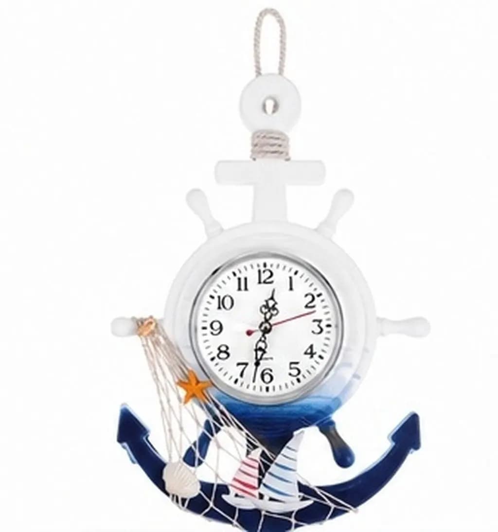 Wall Clock Boat Nautical Decor Mediterranean Style Clocks Anchor Beach