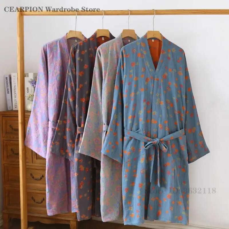 Accappatoio da coppia Indumenti da notte Casual Stampa Fiore Camicia da notte femminile Accappatoio maschile Kimono Primavera Autunno Yukata Sudore Abbigliamento al vapore