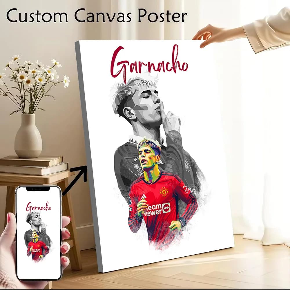 Garnacho Football Art Canvas Poster Wall Art Customizable High Quality Printed Picture for Modern Home Decoration Ornaments Room