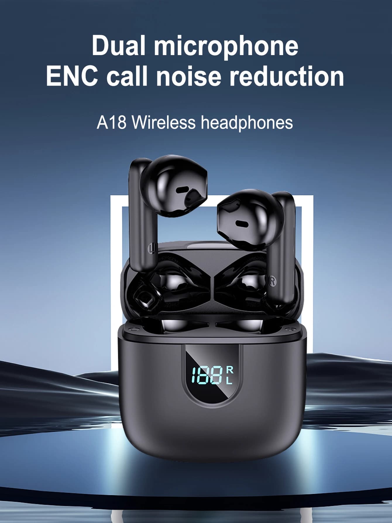 Wireless intrauricular sports headphones Digital display HiFi stereo earphones with noise cancellation for Iphone and Android Sport/Fitness