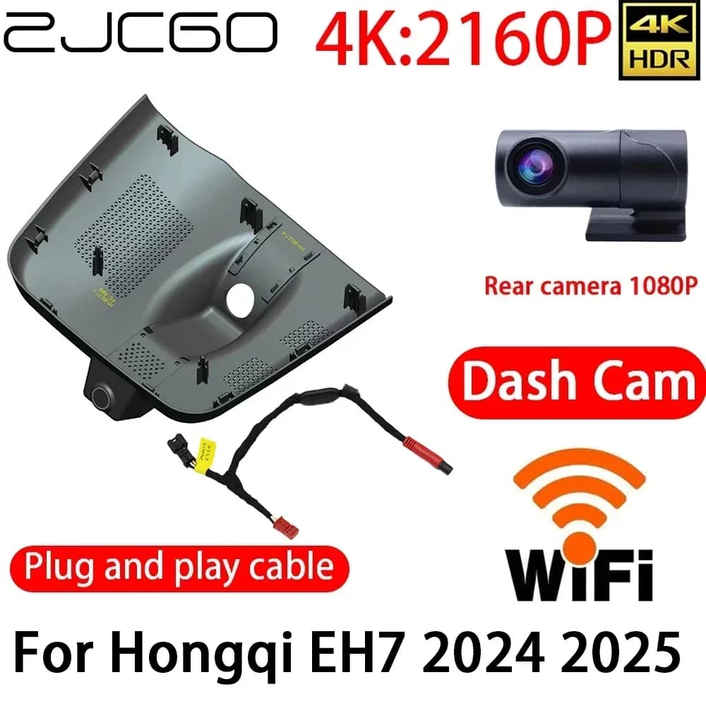ZJCGO 4K DVR Dash Cam Wifi Front Camera Rear 24 Hour Monitor for Hongqi EH7 2024 2025