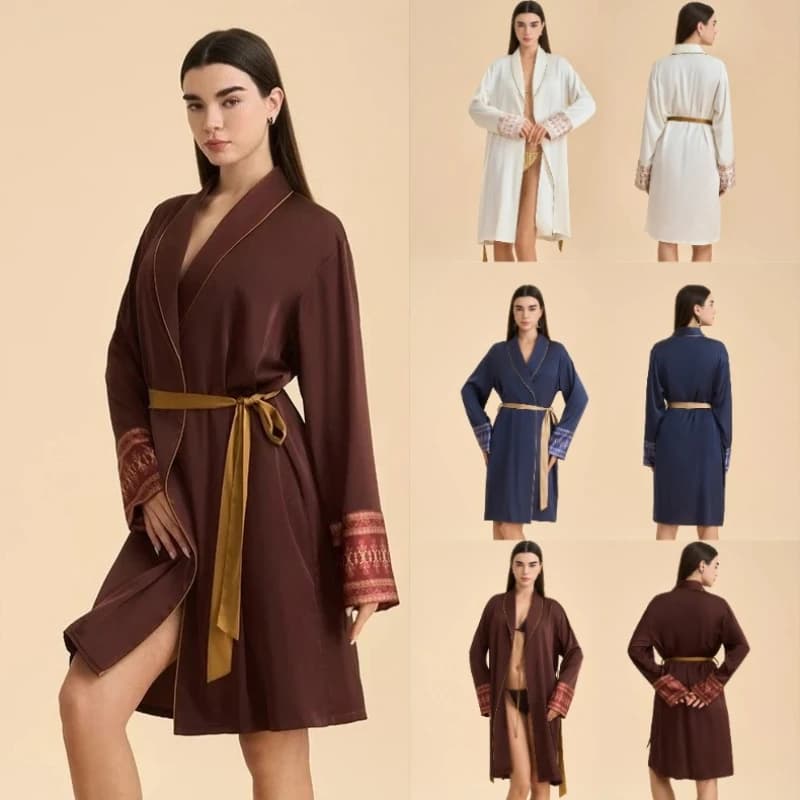 Vestaglia Kimono da Donna, Abito da Casa Primaverile Estivo, Accappatoio con Risvolto, Lingerie, Pigiameria e Abbigliamento per il Tempo Libero in Raso