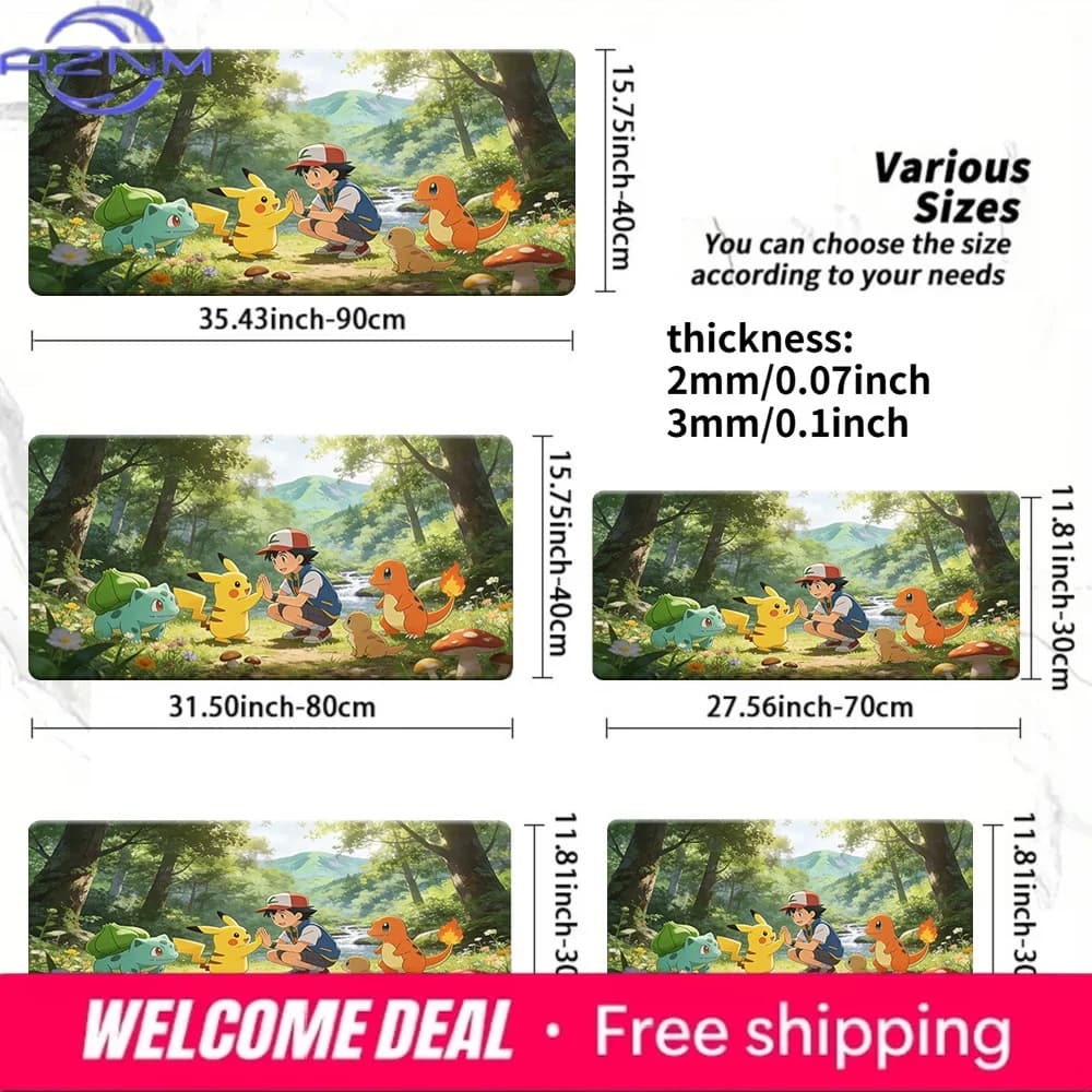 Tappetino da scrivania per gaming Pokemon Ash & Starters Forest, tappetino per mouse lavabile antiscivolo