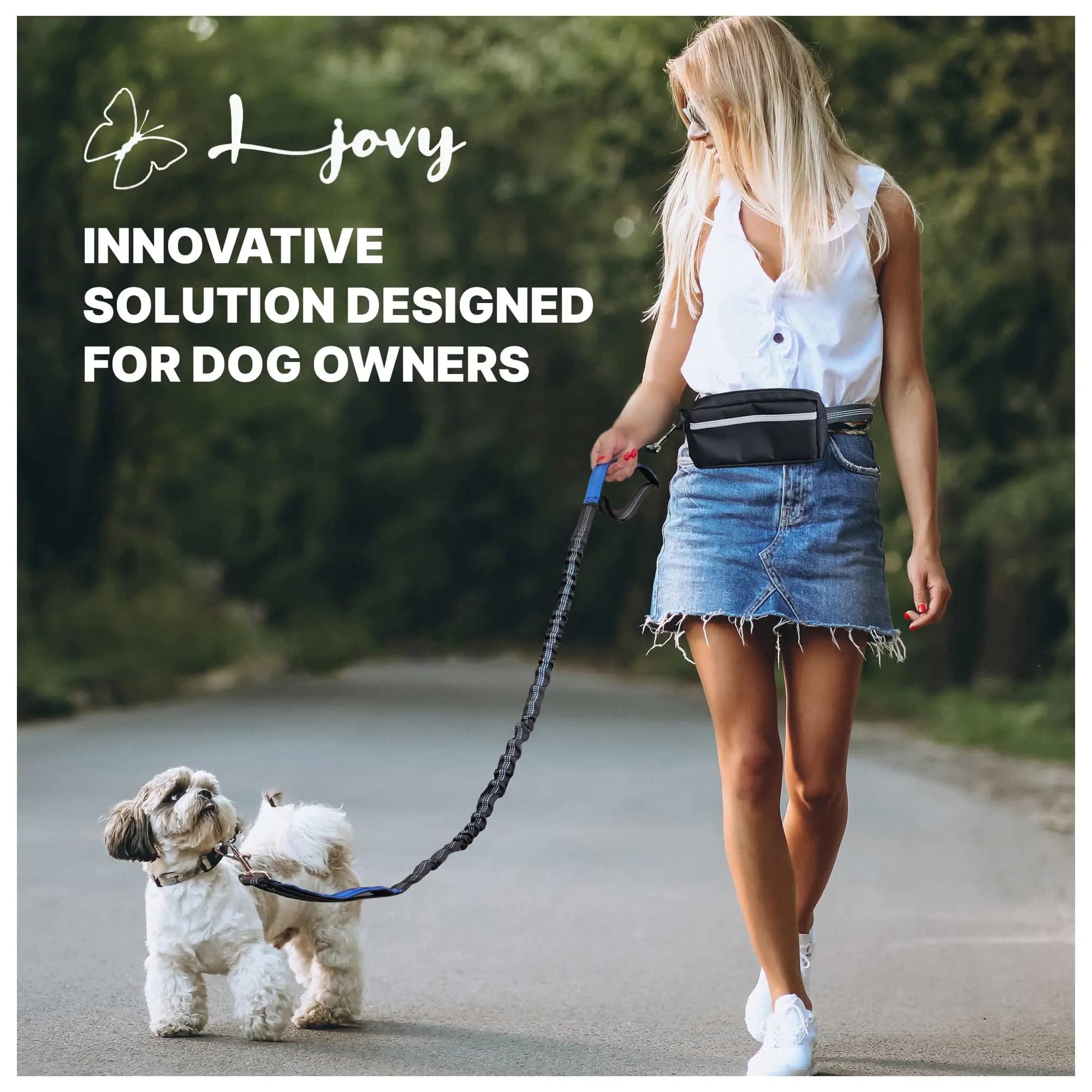 Hands Free Dog Leash with Waist Belt & Large Zipper Pouch, Waist Leash for Dog Walking, Running & Hiking, Reflective Stitching & Dual Padded Handles, Ideal for Medium to Large Dogs