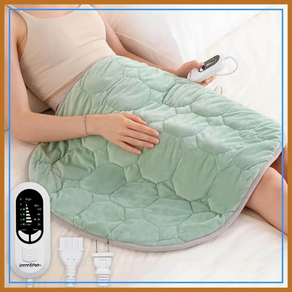 Cuscino Riscaldante Pesato per Dolori Mestruali, 29x24 pollici, Extra Large, Elettrico, 7 libbre, per Sollievo dal Dolore a Schiena, Spalle, Ginocchia, Addome, Morbida e Calda Coperta Pesante, Grigio Verde