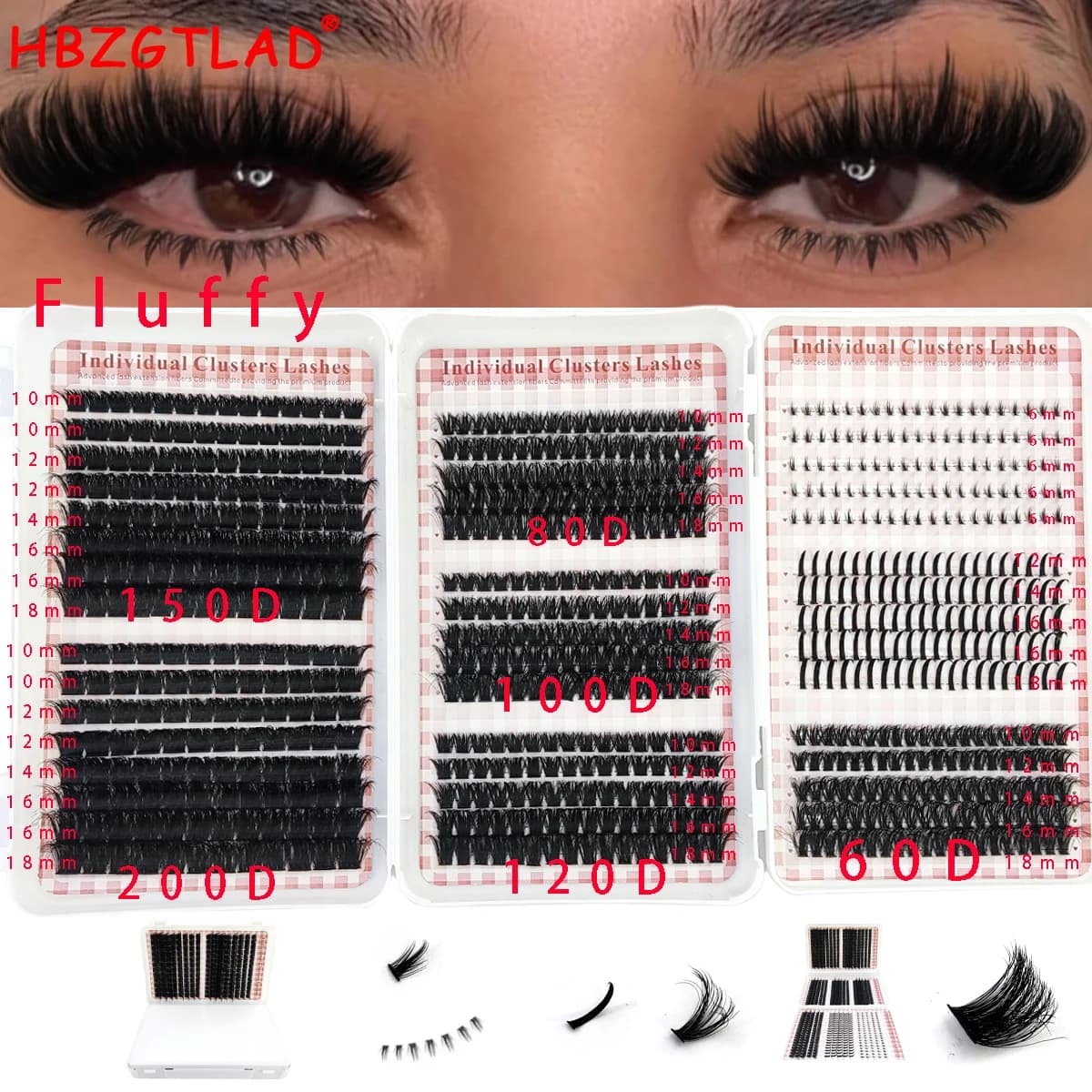 HBZGTLAD Ciglia a Ciuffetti Voluminose 200D-60D, Ciuffetti Inferiori + Ciuffetti a Spina, Ciglia a Ciuffetti Effetto Fata Manga, Ciglia a Ciuffetti Estese con Punte