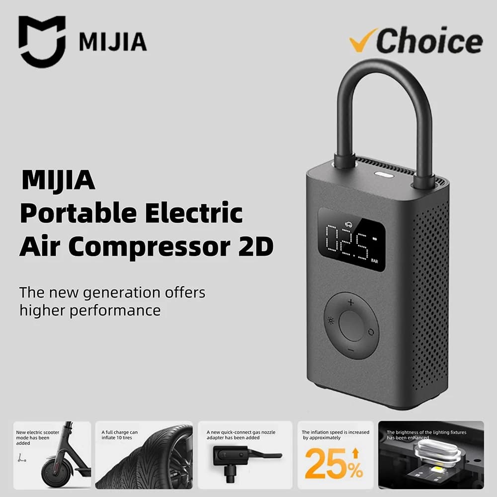 New MIJIA 2D 2000mAh Portable Air Compressor for Bicycles, Cars, Motorcycles and Balls - CN
