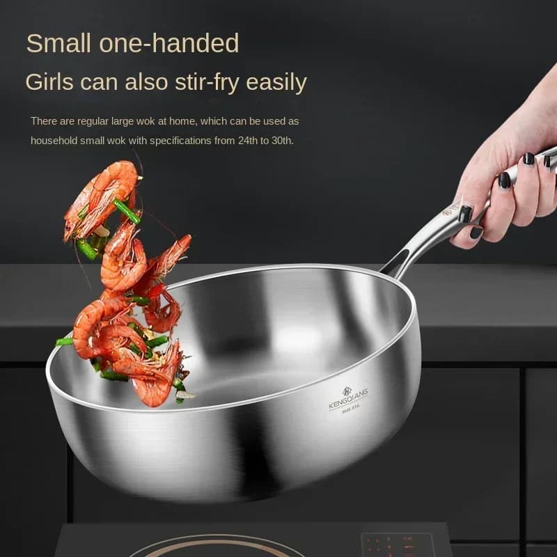 Stainless Steel Flat Wok Induction Ring Clang Non-Patinated Wok Non-Patinated Multi-functional Wok Non-Flat For Small House Use 28cm