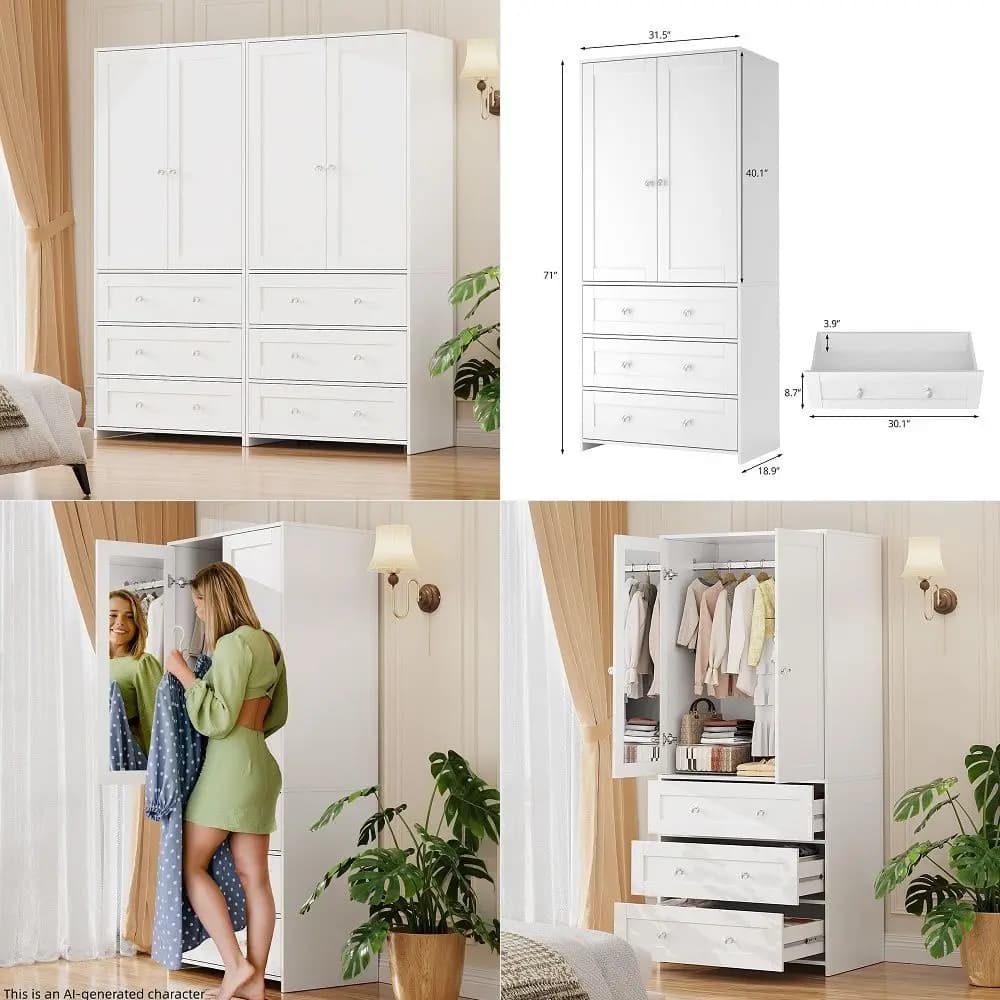 50 Freestanding Closet System with 10 Adjustable Shelves, Wood Walkin Closet Organizer System, Clothes Garment Rack, Adjustable