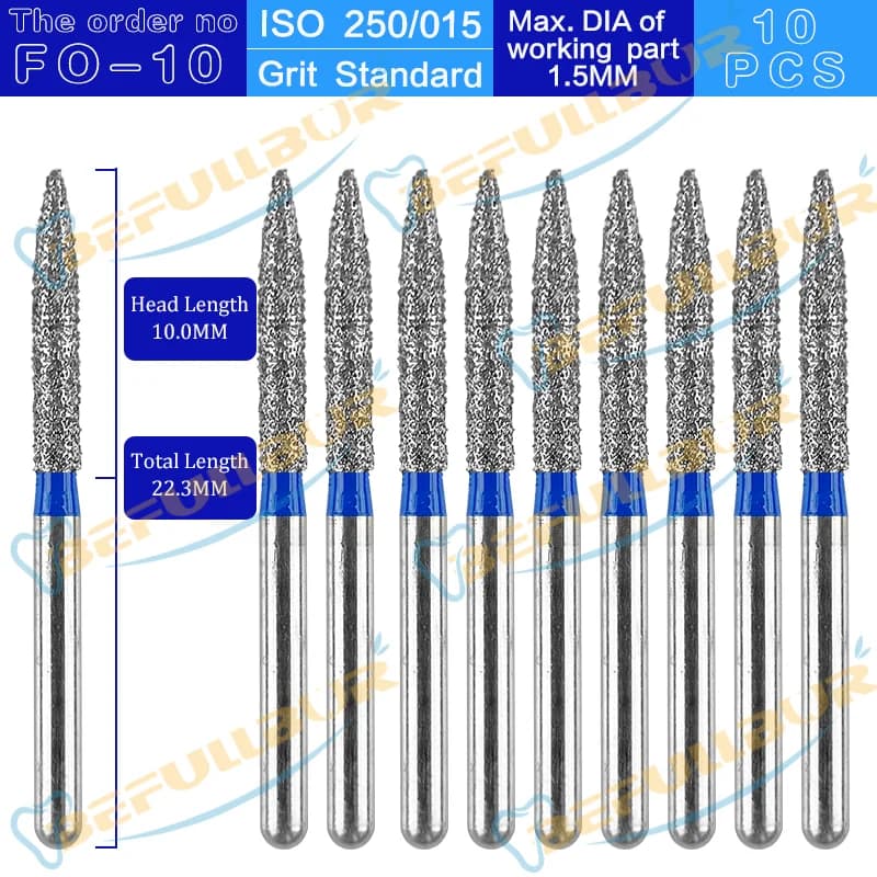 BEFULL FO Tpye 10PCS Frese diamantate dentali Lucidatura dei denti in acciaio inossidabile per manipolo ad alta velocità Lucidatura delle unghie per odontoiatria