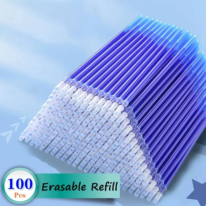 Set di 30/50/100 Pezzi di Ricariche per Penne Gel Cancellabili da 0,5mm, Inchiostro Blu e Nero, Lavabili, per Scuola e Cancelleria
