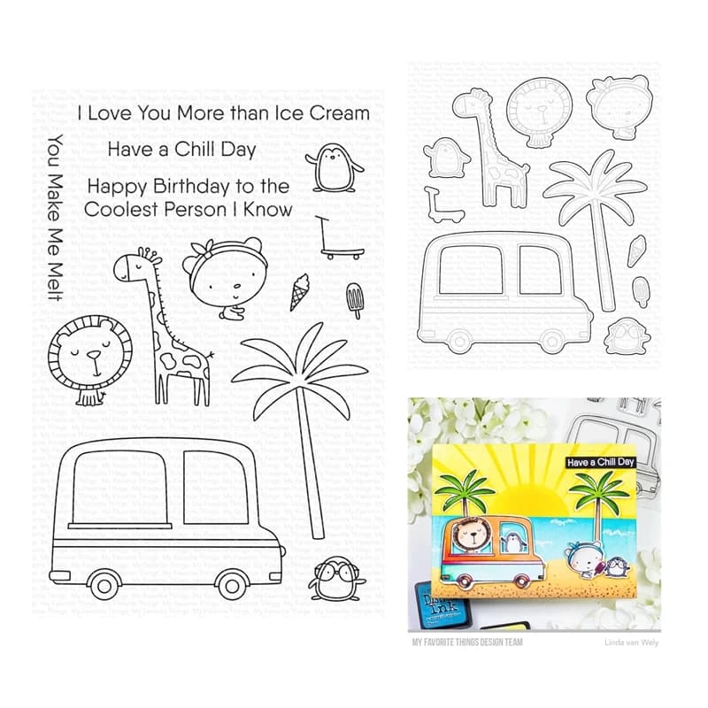 Chill Friends Car Clear Stamps Cutting Dies Scrapbooking for Paper Making Embossing Frames Card Set