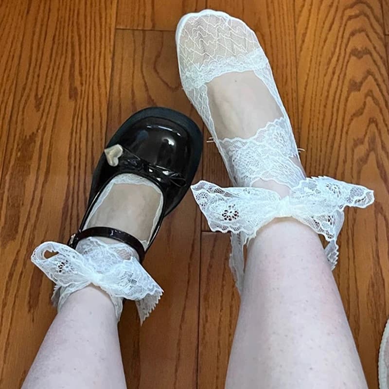 Calzini Estivi da Donna Bianchi con Lacci DIY, Antiscivolo in Silicone, Traspiranti, Deodoranti, Stile Lolita, Invisibili e Sottili