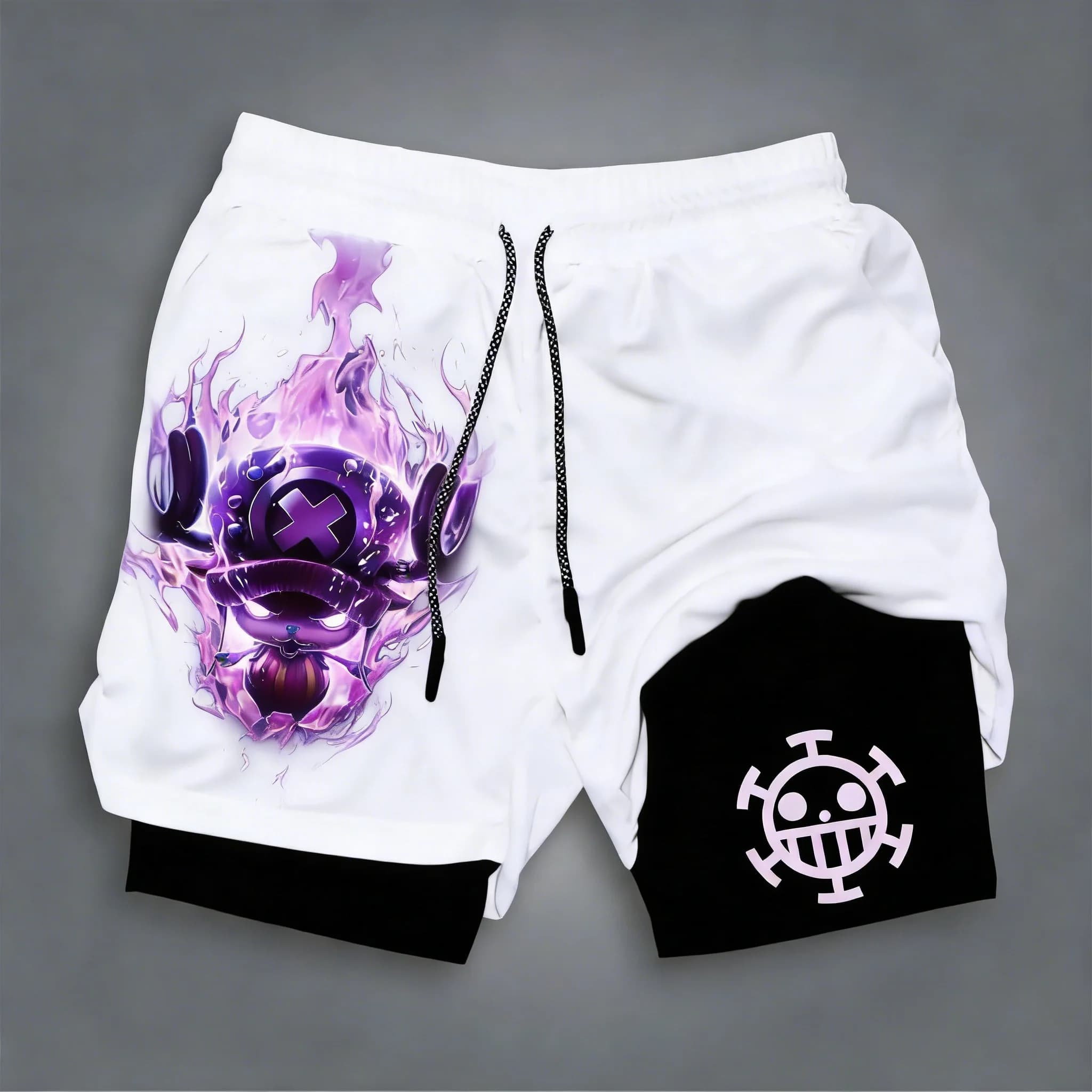 Shorts 2-in-1 ONE PIECE Anime Chopper Printed 2026 Unisex Estivi per Nuoto e Fitness asciugatura Rapida Breathable Double Layer