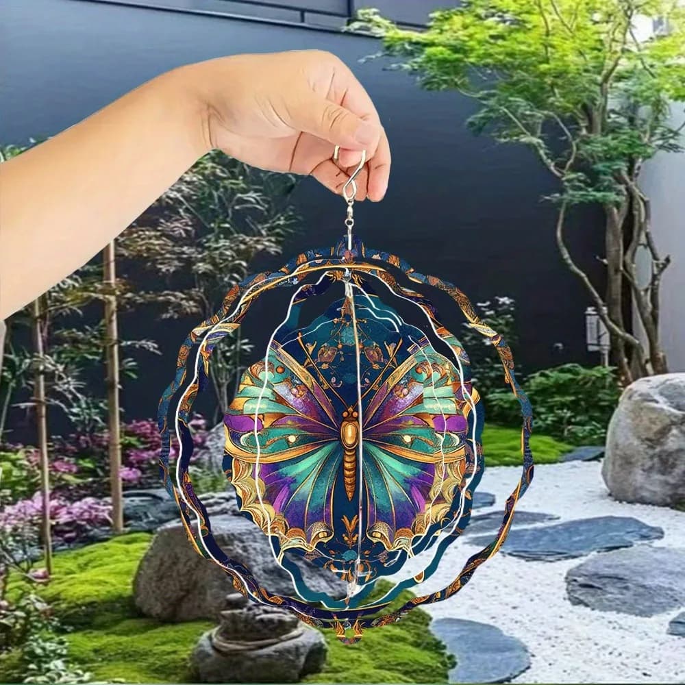CIFBUY Wind Spinner 360 Degree Rotating Hook Kaleidoscope Pattern Metal Garden Yard Patio Outdoor Hanging Decor Wind Chime