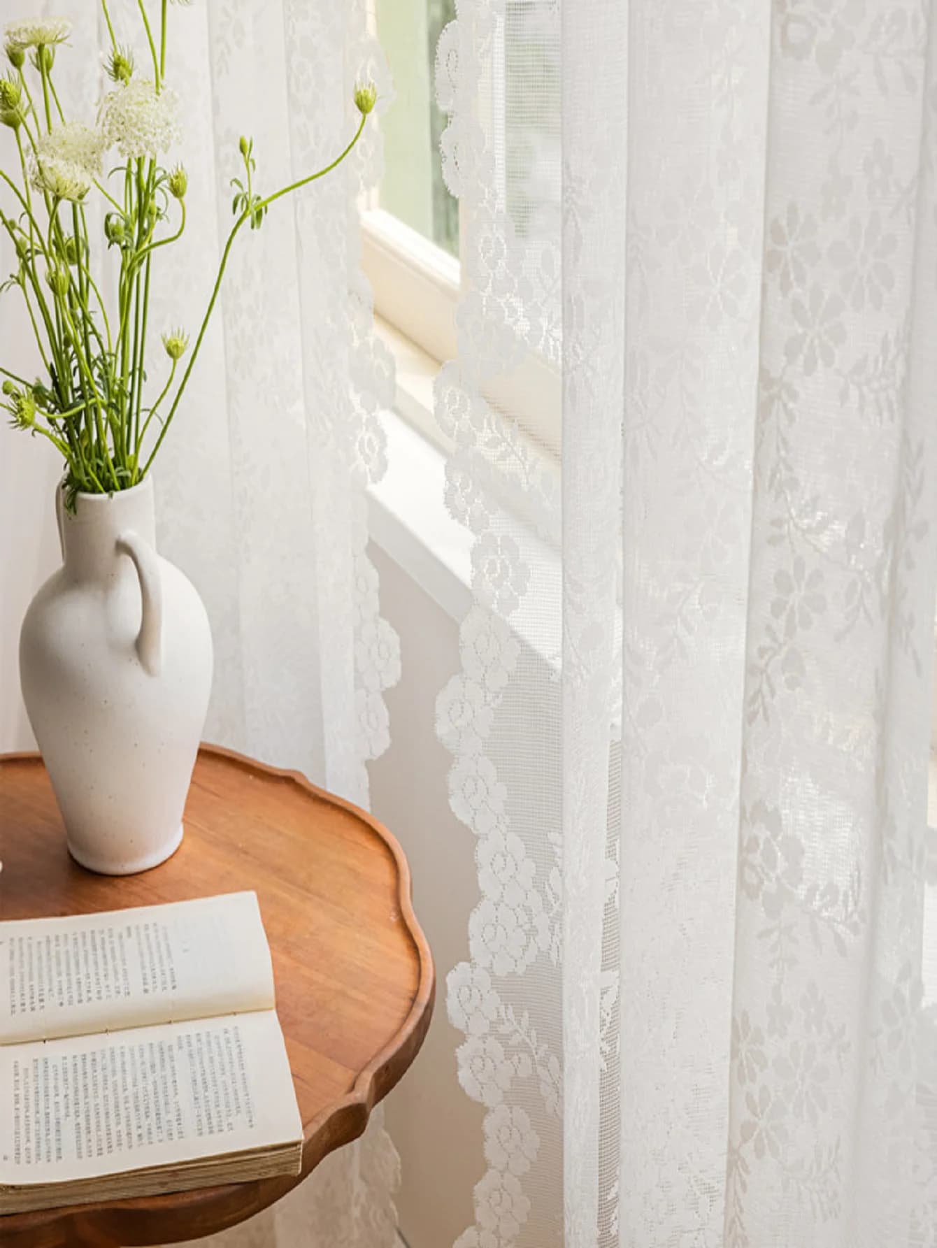 1PC French Light Luxury Style White Flower Lace Curtains Living Room Bedroom Curtains