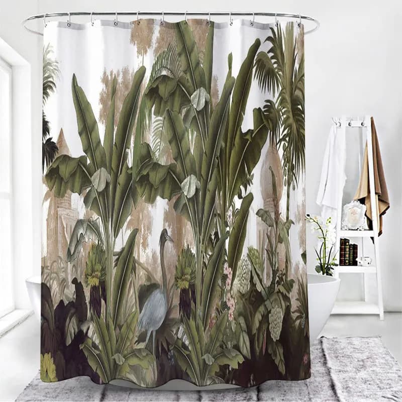 Piante tropicali tenda da bagno pianta foglia verde tenda da doccia in poliestere impermeabile decorazione nordica per bagno di casa con gancio