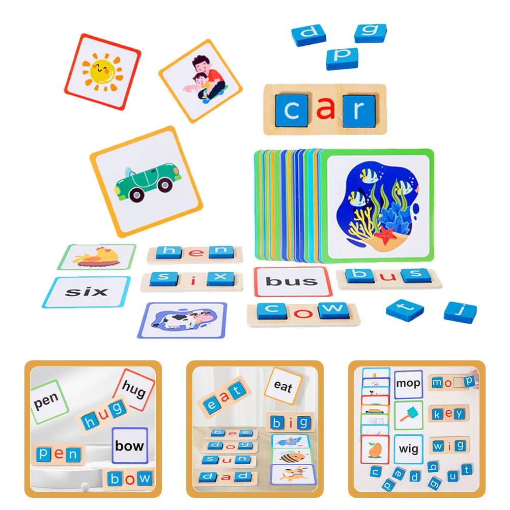 1Set Wooden Letter Spelling Game Kids Early Learning Block English Words Matching Educational Game Parent Child Interaction Gift
