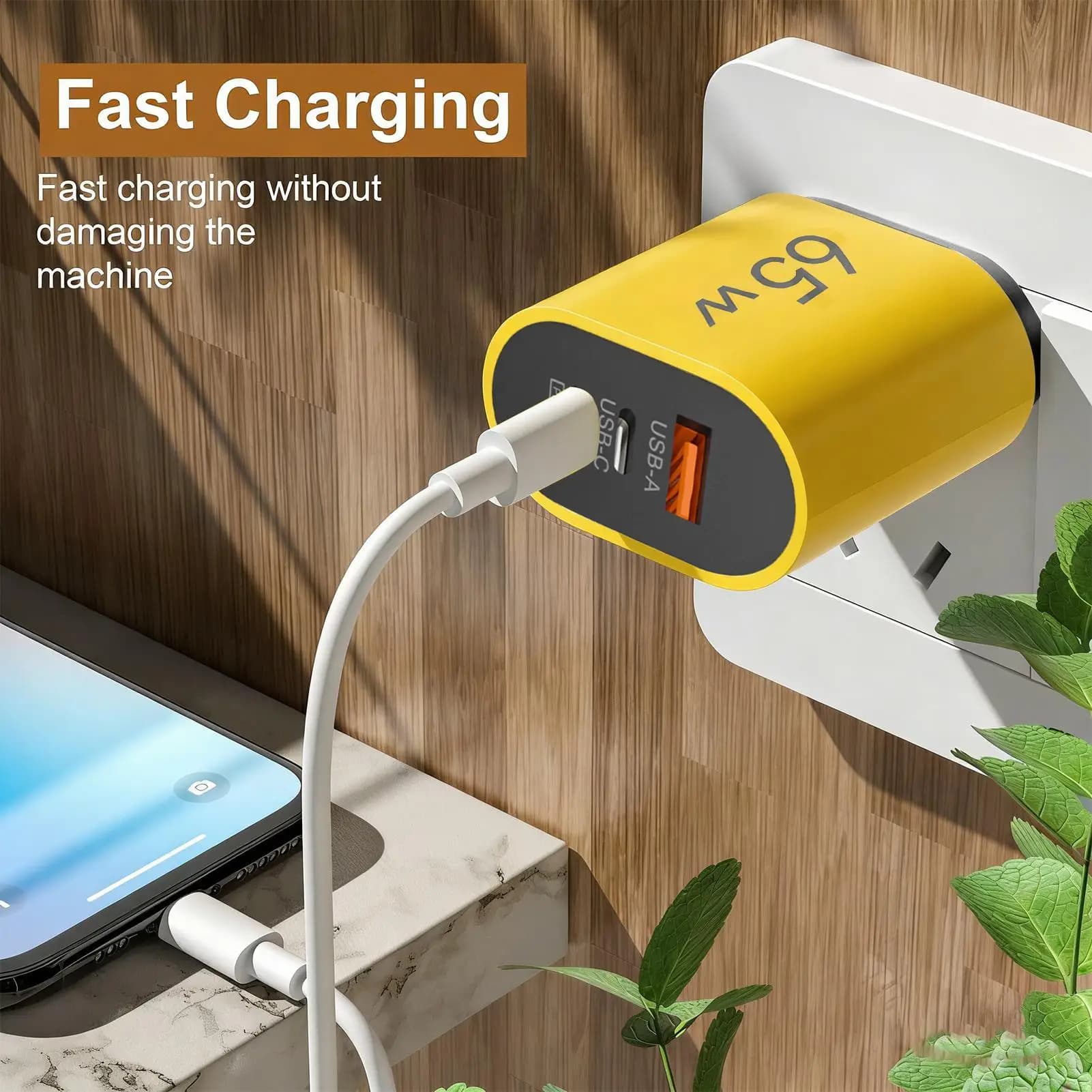 Caricatore da Muro a 3 Porte 65W, Adattatore di Alimentazione Sicuro per Telefono, per Viaggi, Interni, Esterni, Casa, Camera da Letto, Soggiorno, Ufficio